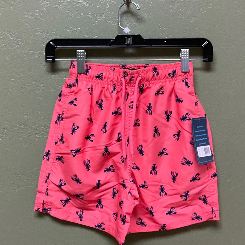 Kids Pink Lobster Print swim shorts